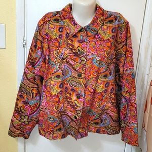 Coldwater Creek vintage cotton jacket paisley floral print multicolored sequin